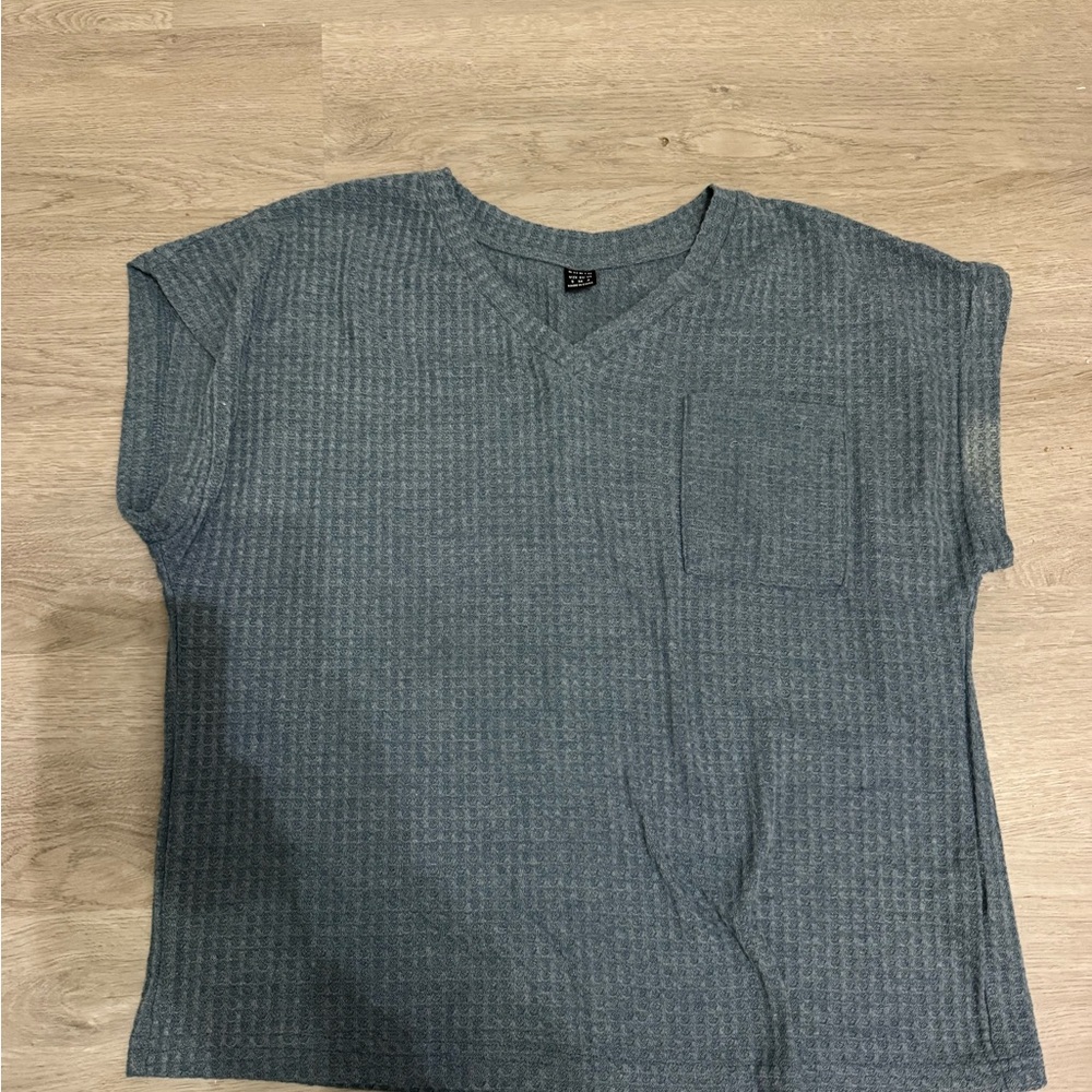Blue V-Neck Short Sleeve Top